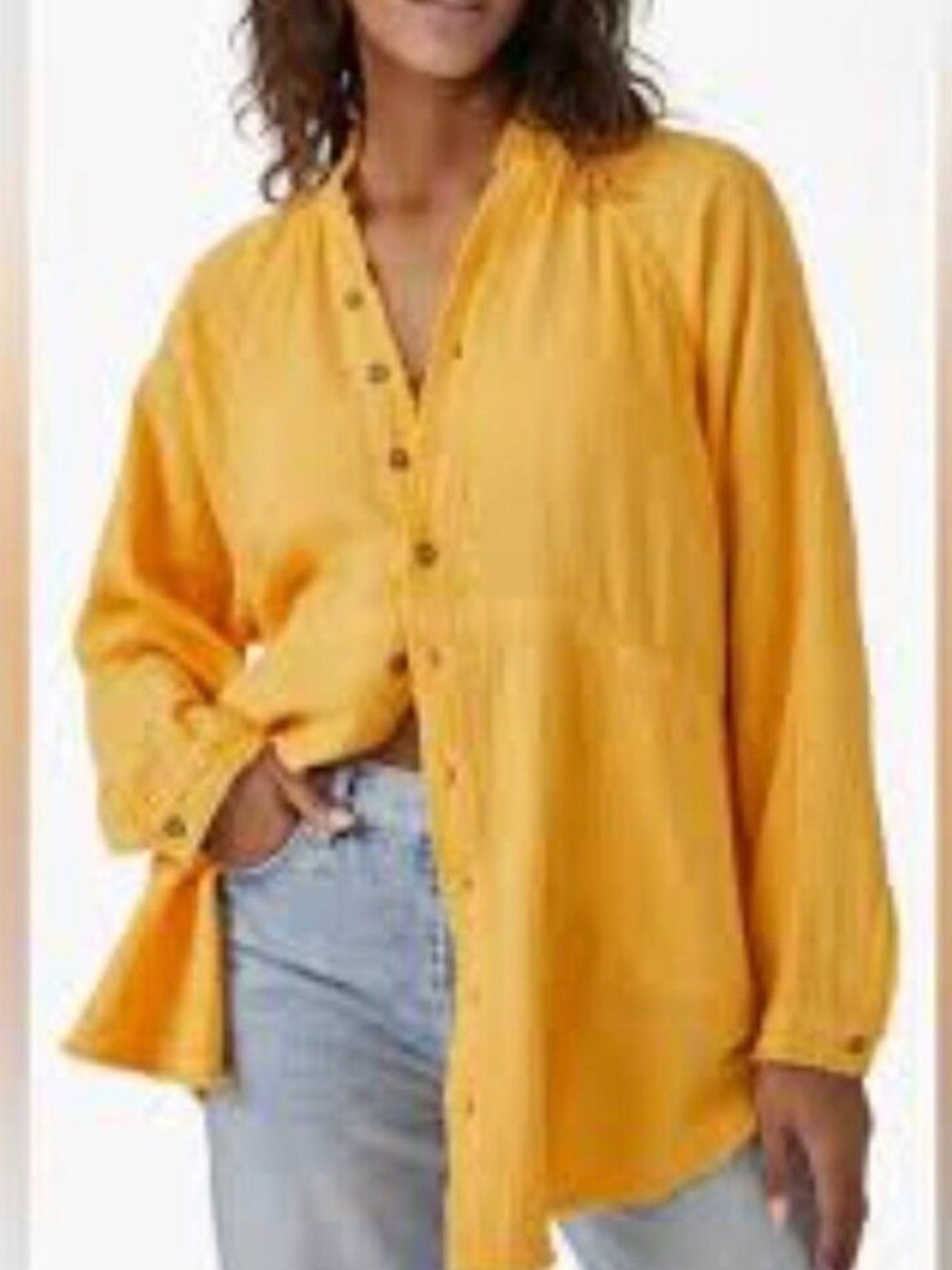 NWT We The Free Free People  Yellow Button-Front Blouse